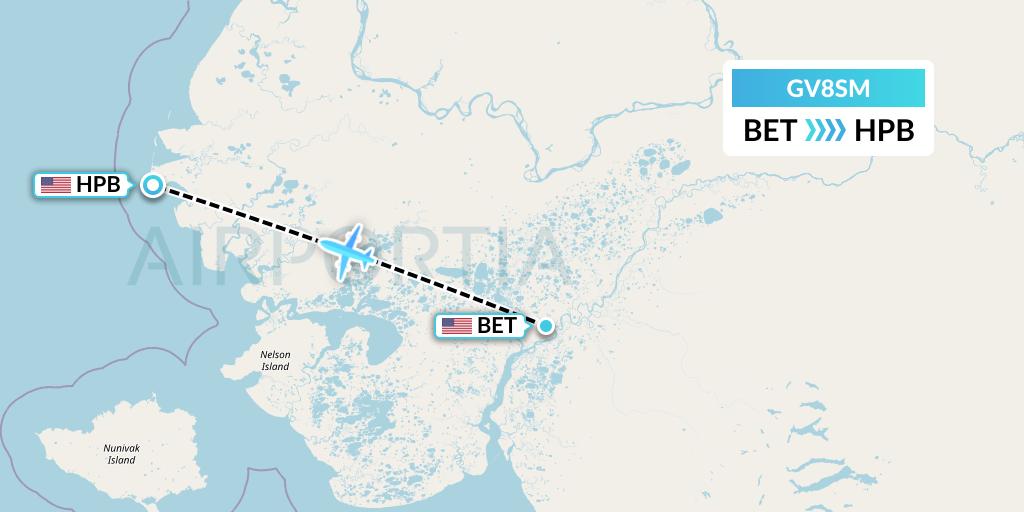 GV8SM Grant Aviation Flight Map: Bethel to Hooper Bay