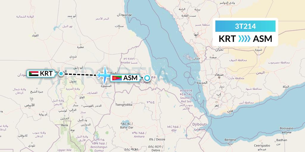 3T214 Tarco Airlines Flight Map: Khartoum to Asmara