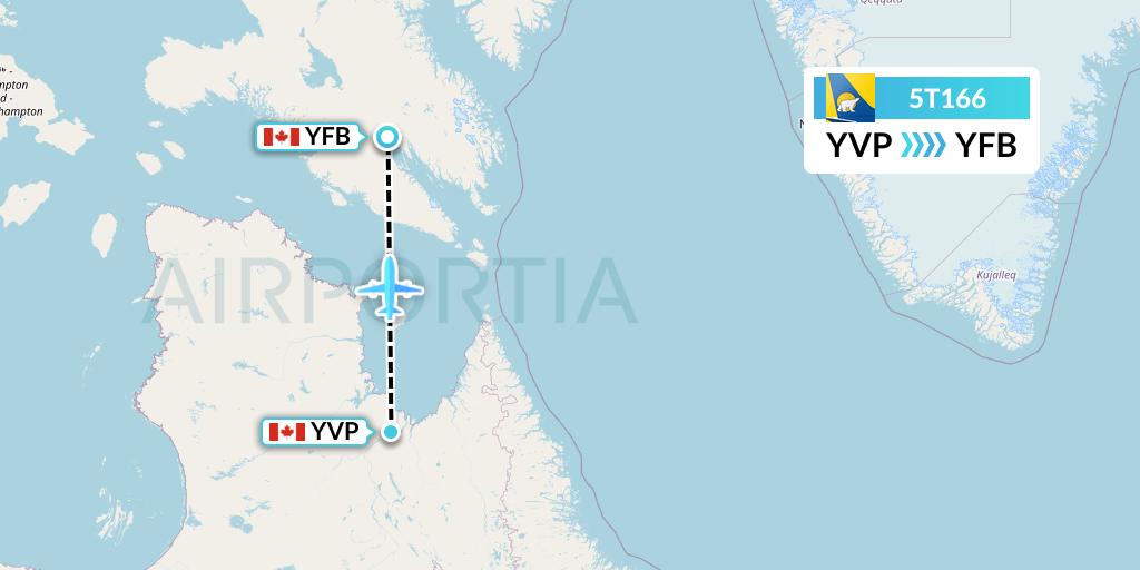 5T166 Canadian North Flight Map: Kuujjuaq to Iqaluit
