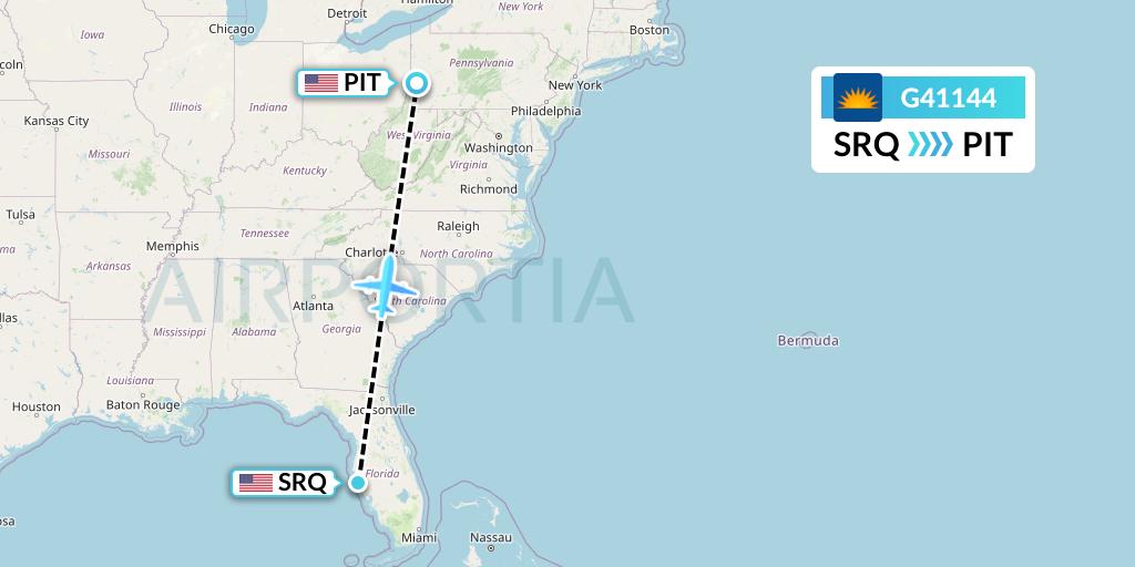 G41144 Allegiant Air Flight Map: Sarasota to Pittsburgh