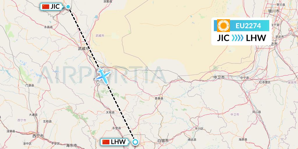 EU2274 Chengdu Airlines Flight Map: Jinchang to Lanzhou