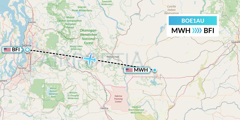 BOE1AU Boeing Flight Map: Moses Lake to Seattle