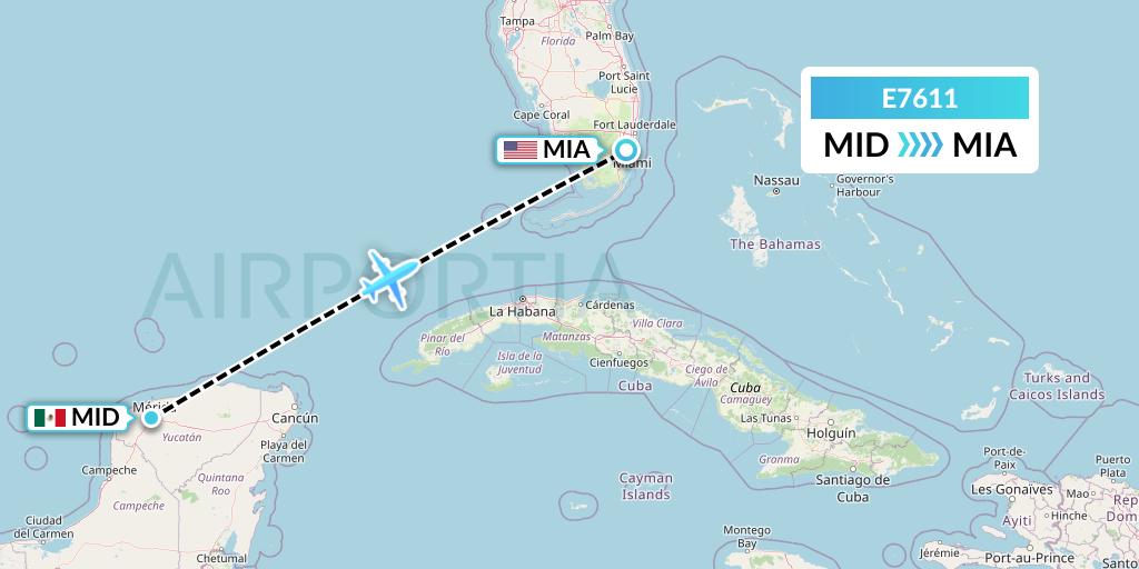 E7611 Equaflight Service Flight Map: Merida to Miami