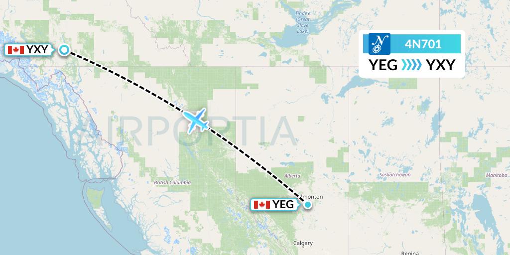 4N701 Air North Flight Map: Edmonton to Whitehorse