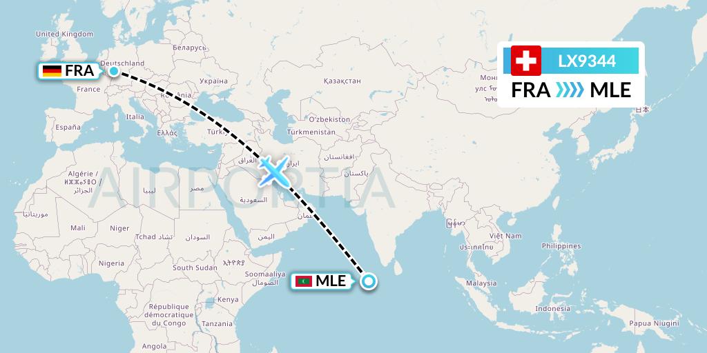 LX9344 Swiss Flight Map: Frankfurt to Male