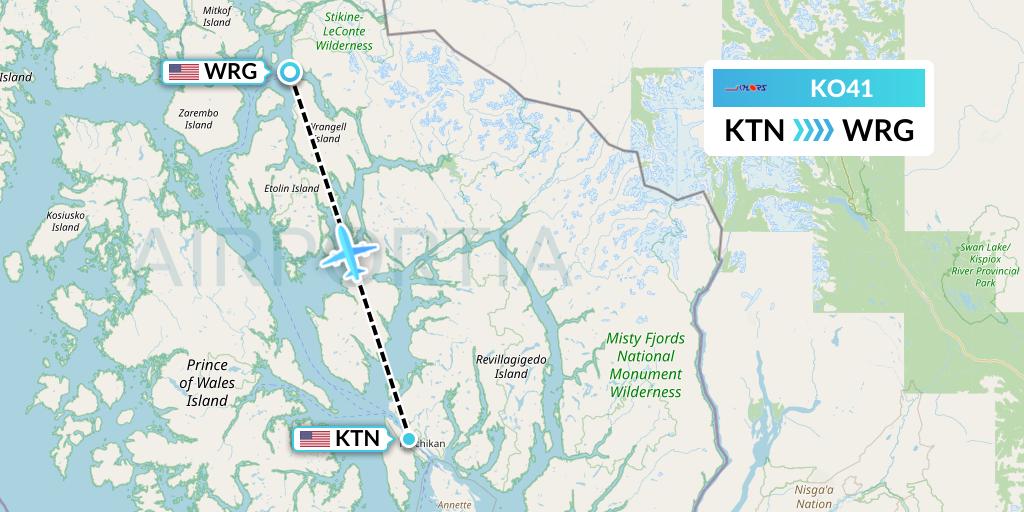 KO41 Komiaviatrans Flight Map: Ketchikan to Wrangell