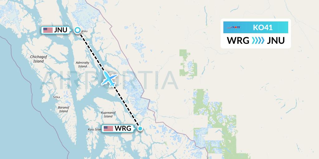 KO41 Komiaviatrans Flight Map: Wrangell to Juneau
