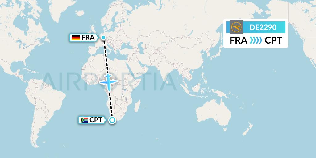 DE2290 Condor Flight Map: Frankfurt to Cape Town