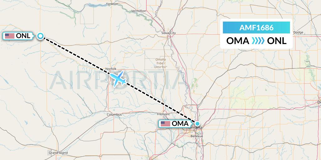 AMF1686 Ameriflight Flight Map: Omaha to Oneill