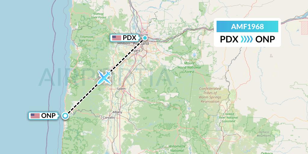 AMF1968 Ameriflight Flight Map: Portland to Newport