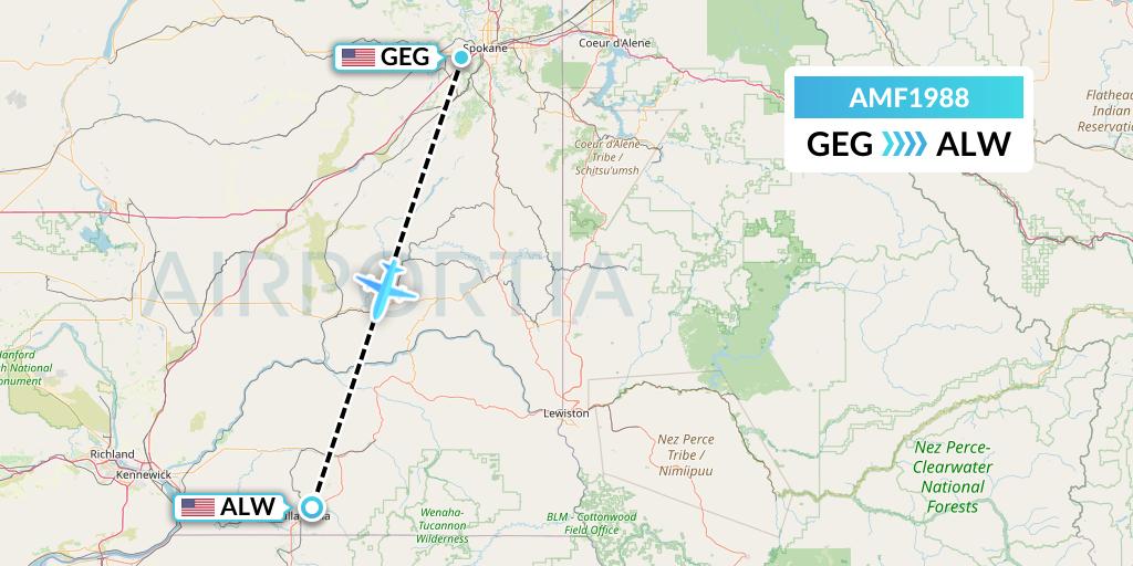 AMF1988 Ameriflight Flight Map: Spokane to Walla Walla