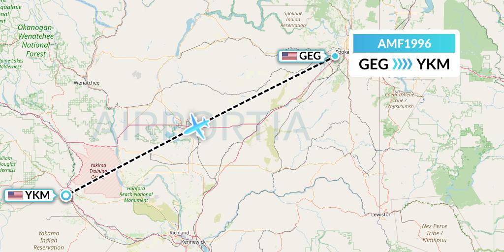 AMF1996 Ameriflight Flight Map: Spokane to Yakima