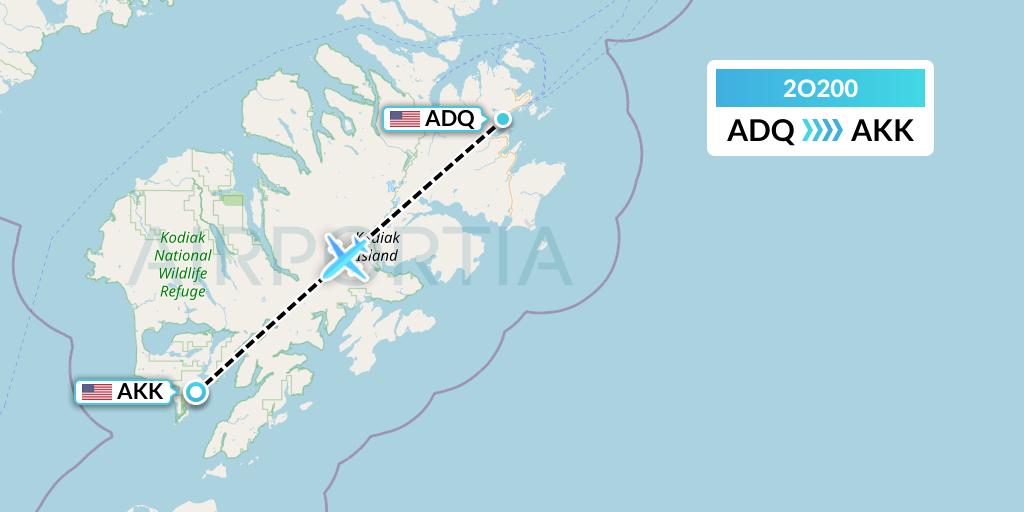 2O200 Island Air Service Flight Map: Kodiak to Akhiok