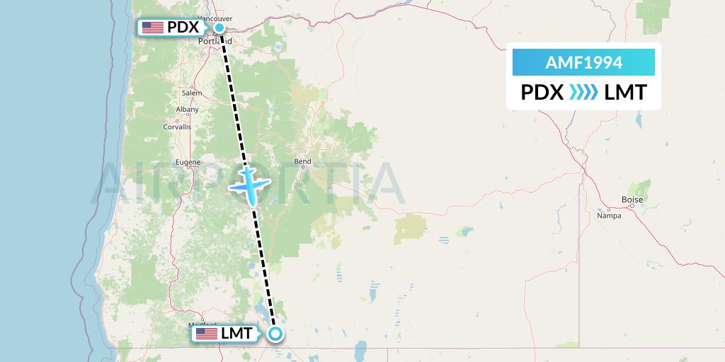 AMF1994 Ameriflight Flight Map: Portland to Klamath Falls