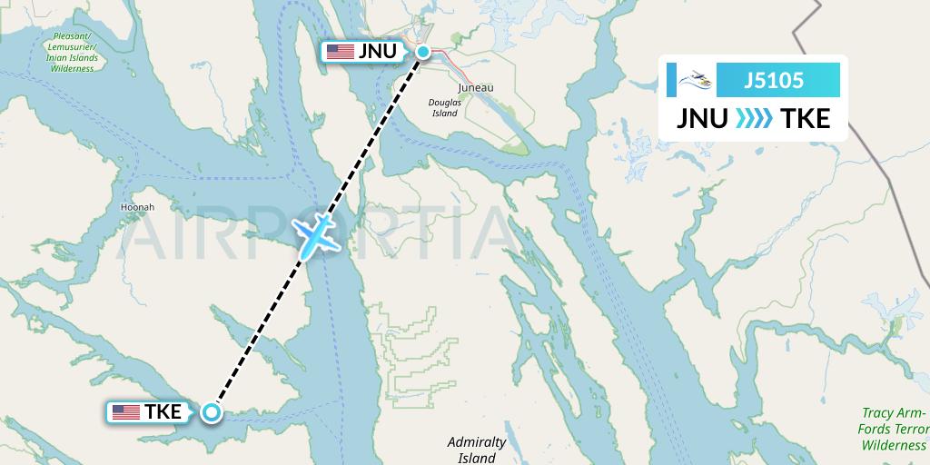 J5105 Alaska Seaplane Service Flight Map: Juneau to Tenakee Springs