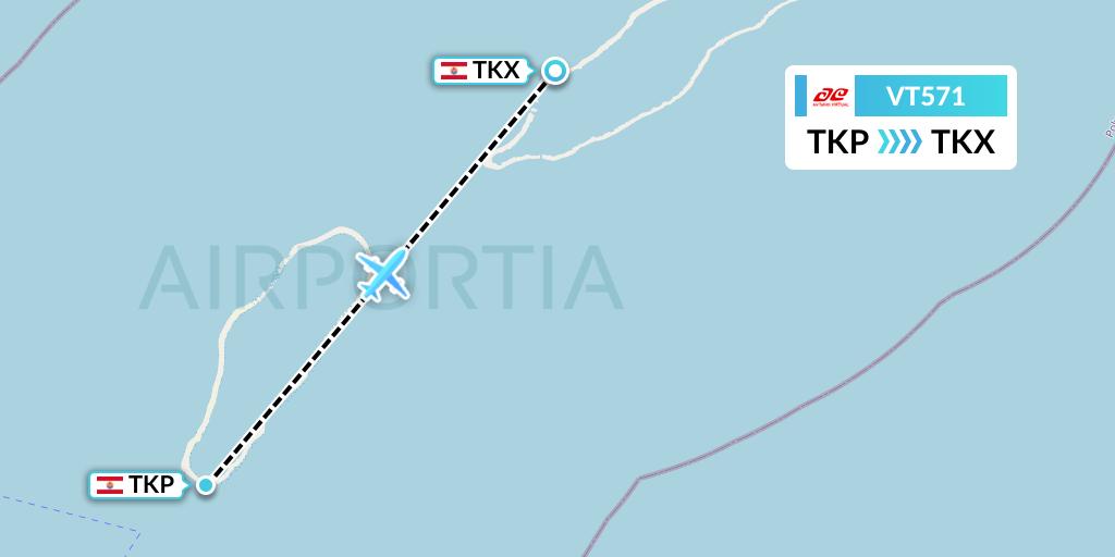 VT571 Air Tahiti Flight Map: French Polynesia to Takaroa