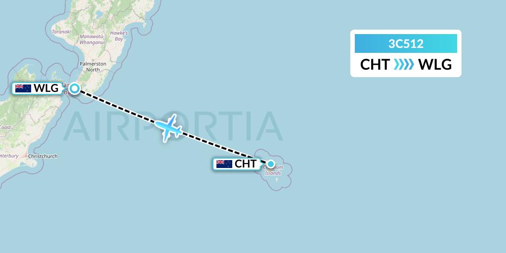 3C512 Air Chathams Flight Map: Waitangi to Wellington