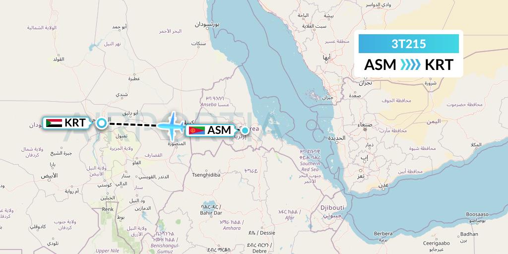 3T215 Tarco Airlines Flight Map: Asmara to Khartoum