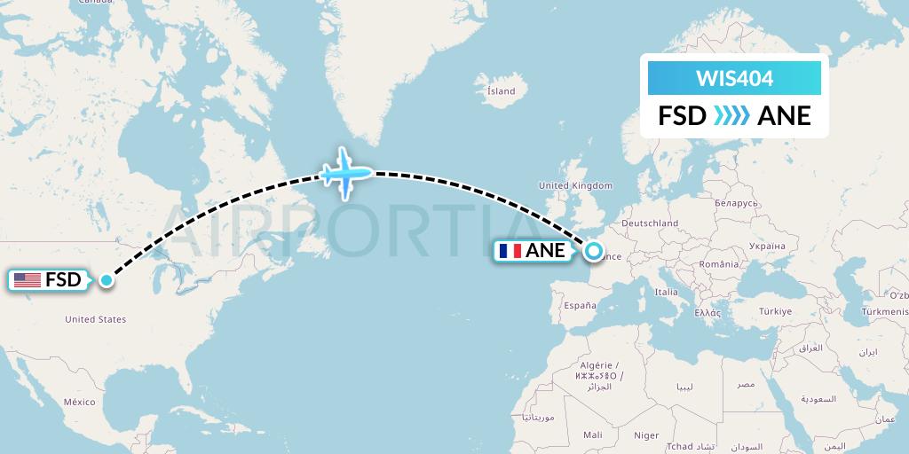 WIS404 Paccair Flight Map: Sioux Falls to Angers