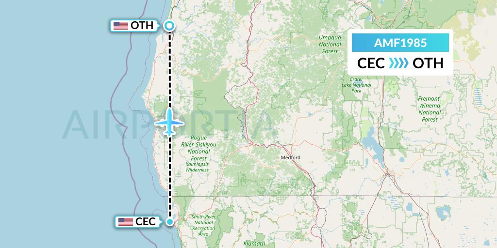 AMF1985 Ameriflight Flight Map: Crescent City to North Bend