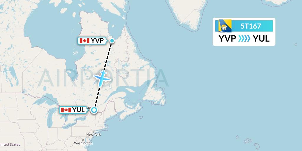 5T167 Canadian North Flight Map: Kuujjuaq to Montreal