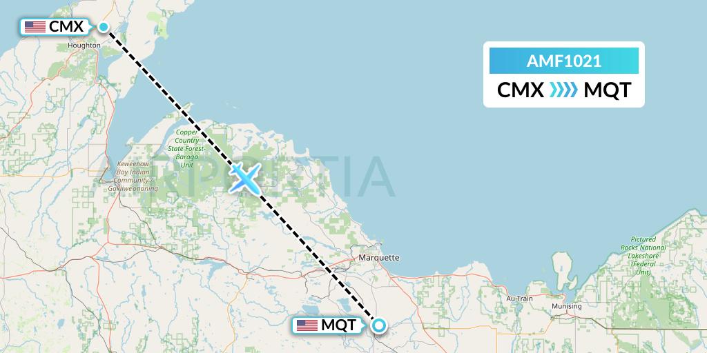 AMF1021 Ameriflight Flight Map: Hancock to Marquette