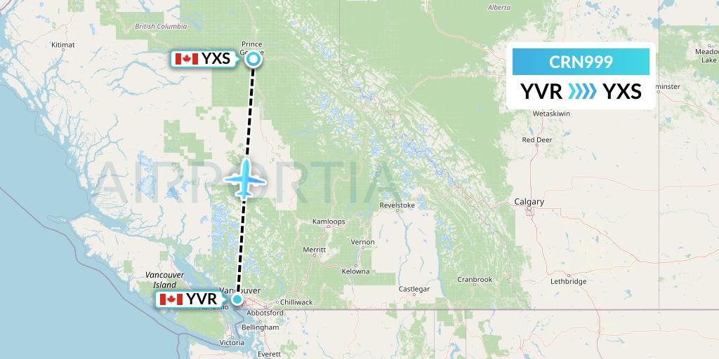 CRN999 Aerocaribbean Flight Map: Vancouver to Prince George