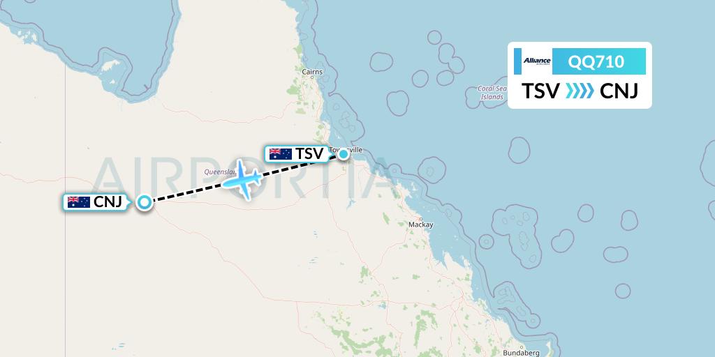 QQ710 Alliance Airlines Flight Map: Townsville to Cloncurry