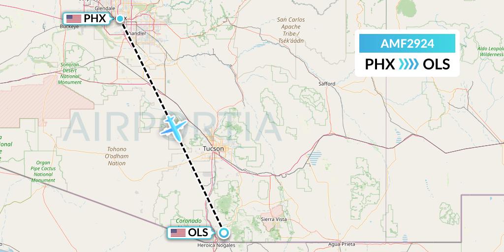 AMF2924 Ameriflight Flight Map: Phoenix to Nogales