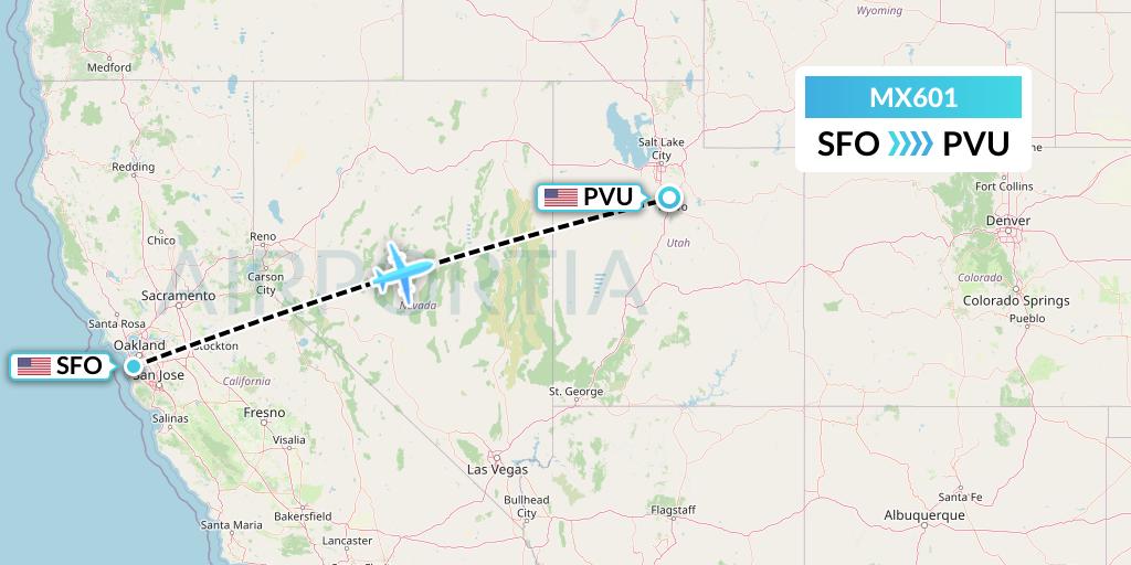 MX601 Breeze Airways Flight Map: San Francisco to Provo