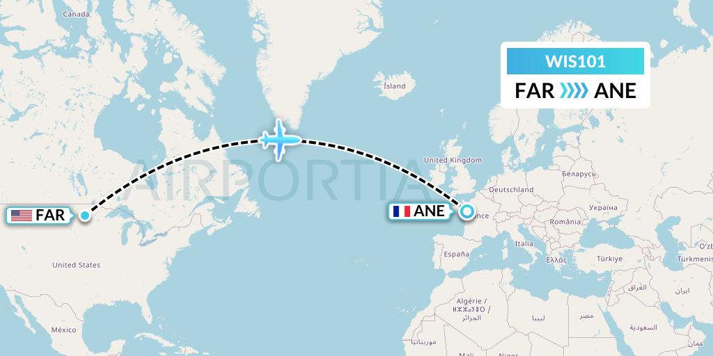 WIS101 Paccair Flight Map: Fargo to Angers