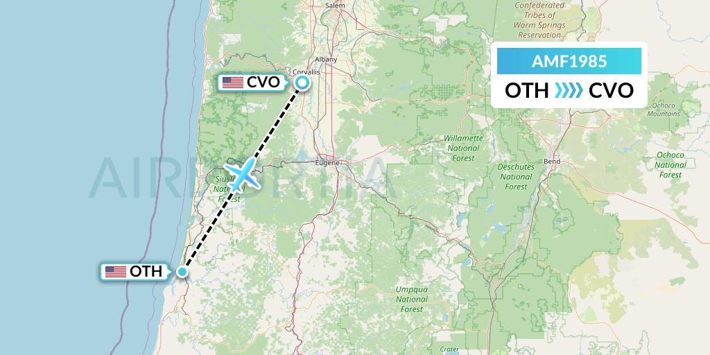 AMF1985 Ameriflight Flight Map: North Bend to Corvallis
