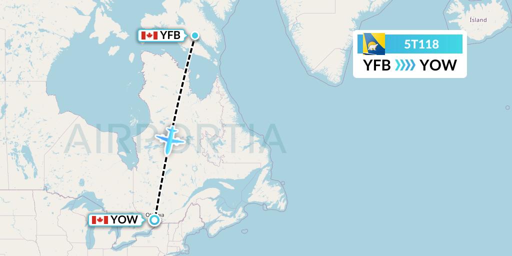 5T118 Canadian North Flight Map: Iqaluit to Ottawa