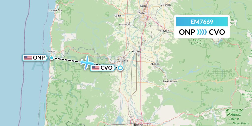 EM7669 Empire Airlines Flight Map: Newport to Corvallis