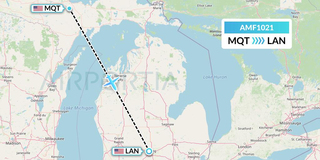 AMF1021 Ameriflight Flight Map: Marquette to Lansing