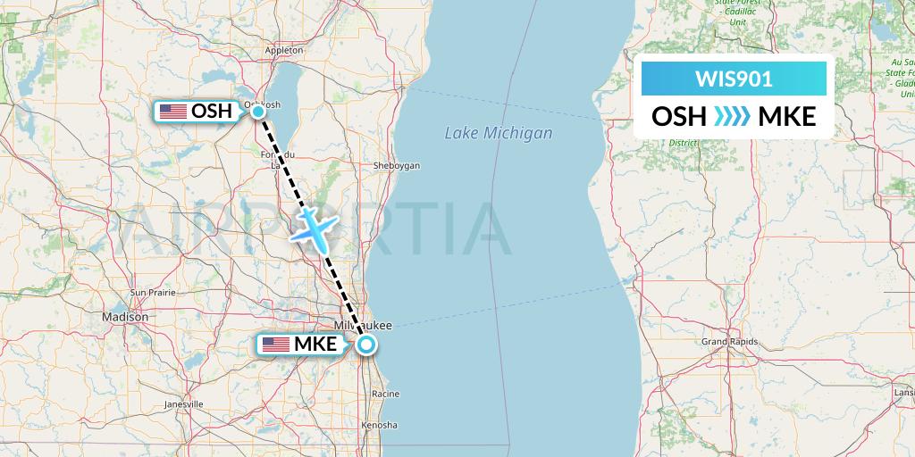 WIS901 Paccair Flight Map: Oshkosh to Milwaukee