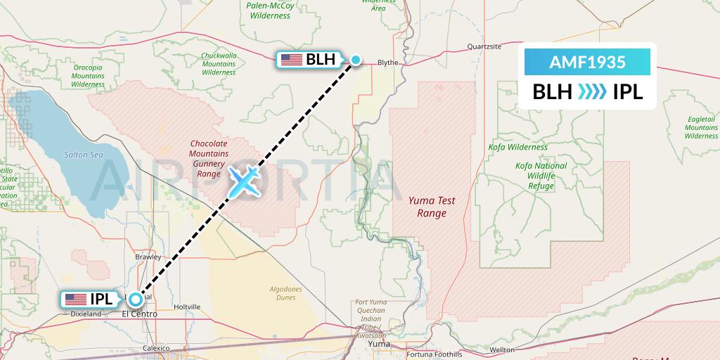 AMF1935 Ameriflight Flight Map: Blythe to Imperial