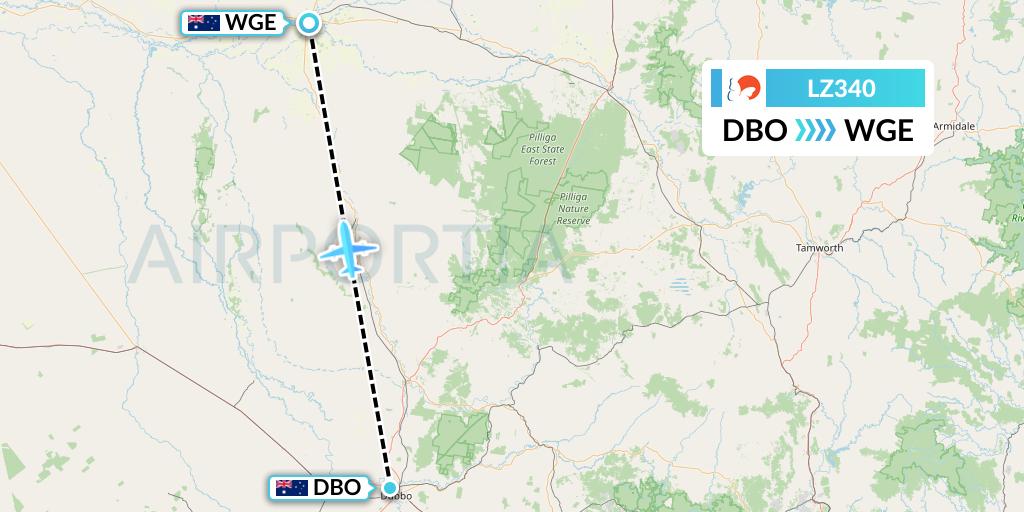 LZ340 Air Link Flight Map: Dubbo to Australia
