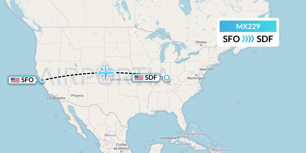 MX229 Breeze Airways Flight Map: San Francisco to Louisville