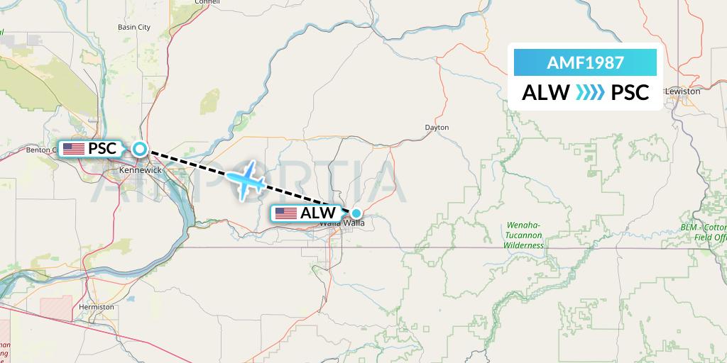 AMF1987 Ameriflight Flight Map: Walla Walla to Pasco