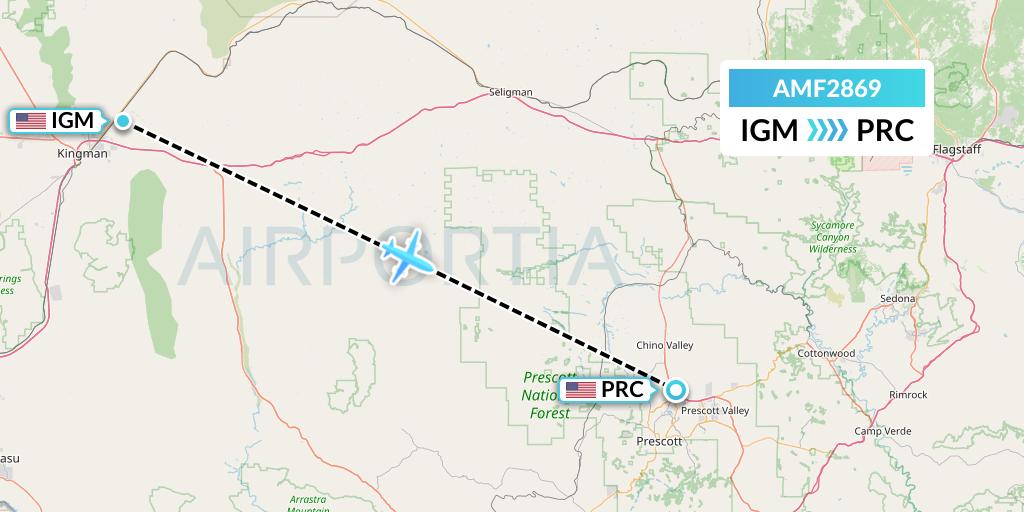 AMF2869 Ameriflight Flight Map: Kingman to Prescott