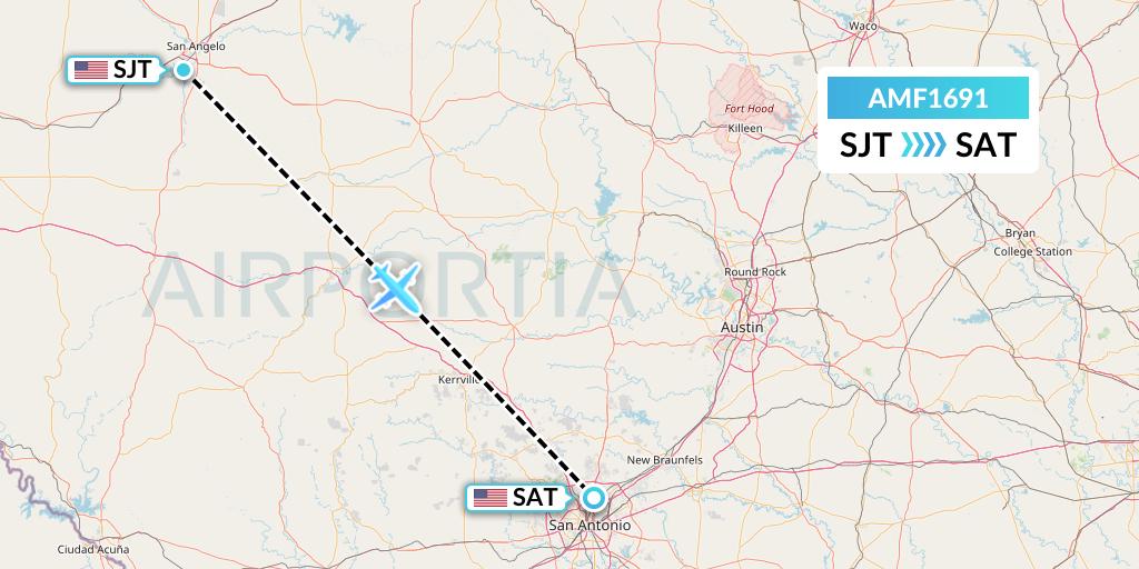 AMF1691 Ameriflight Flight Map: San Angelo to San Antonio