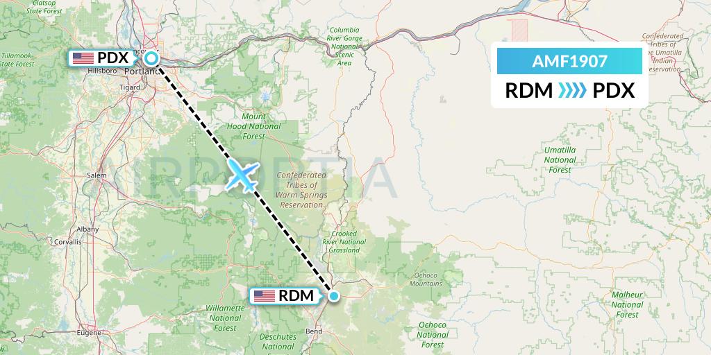 AMF1907 Ameriflight Flight Map: Redmond to Portland