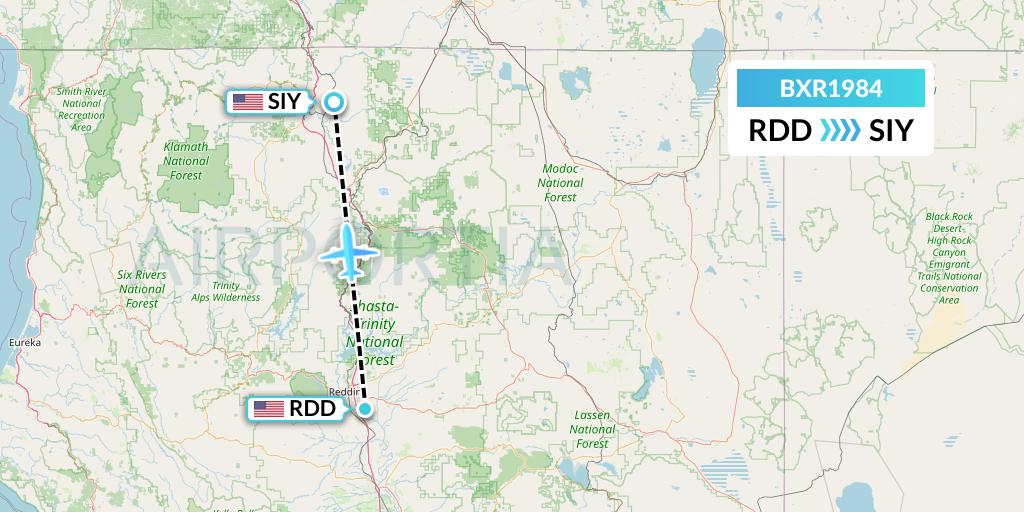 BXR1984 Redding Aero Enterprises Flight Map: Redding to Montague