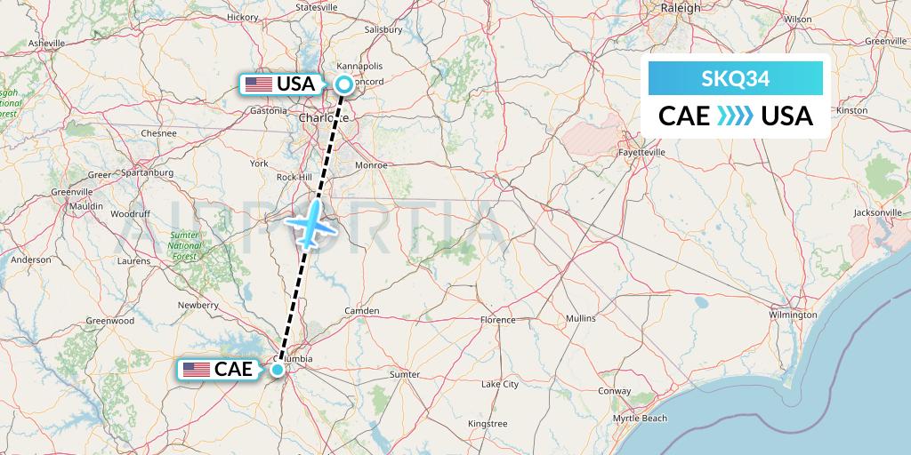 SKQ34 Labcorp Flight Map: Columbia to Concord