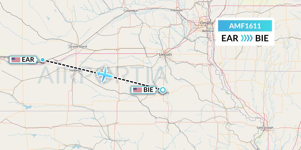 AMF1611 Ameriflight Flight Map: Kearney to Beatrice