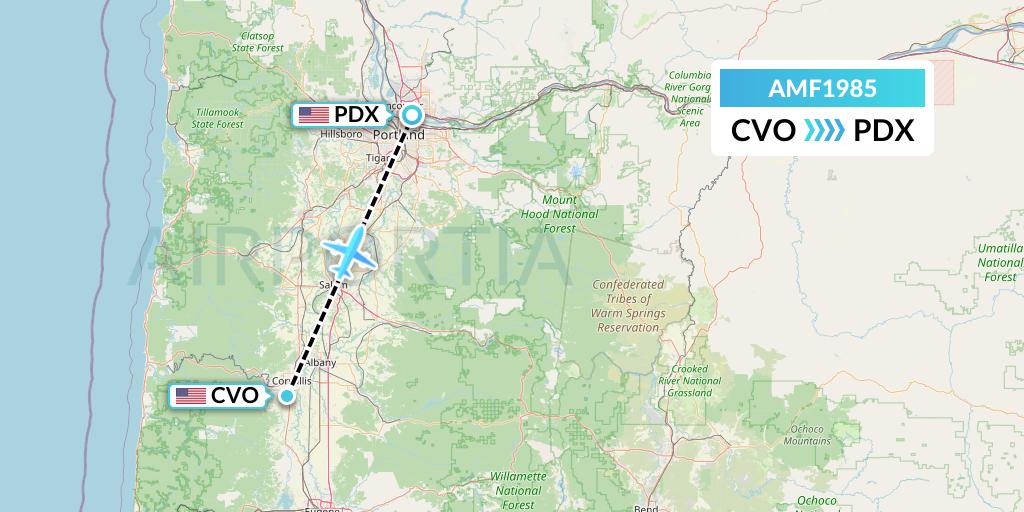 AMF1985 Ameriflight Flight Map: Corvallis to Portland