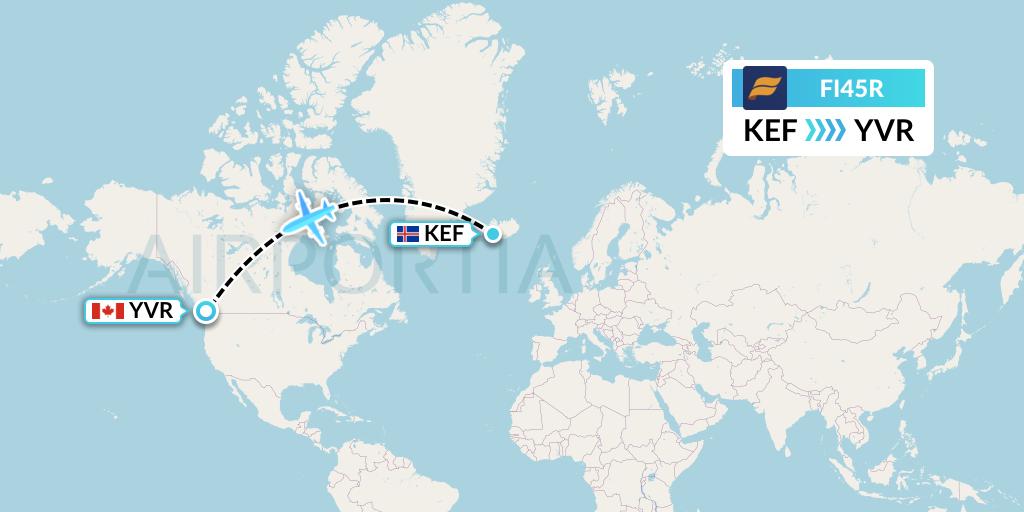 FI45R Icelandair Flight Map: Reykjavik to Vancouver