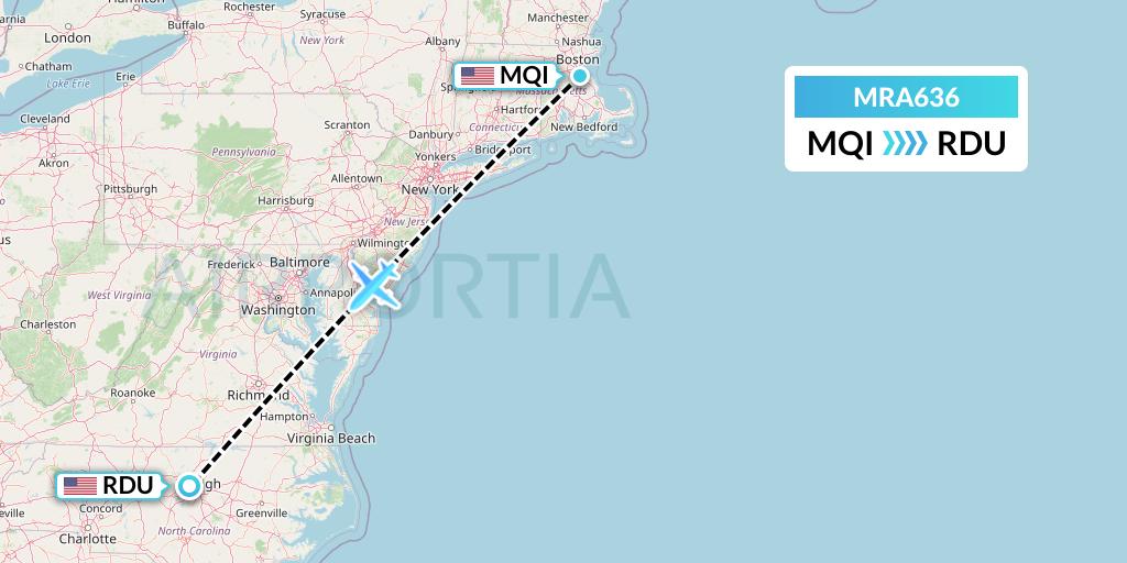 MRA636 Martinaire Flight Map: Quincy to Raleigh-Durham