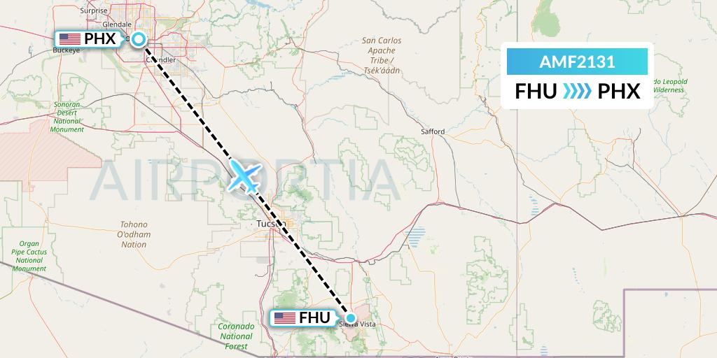 AMF2131 Ameriflight Flight Map: Fort Huachuca Sierra Vista to Phoenix